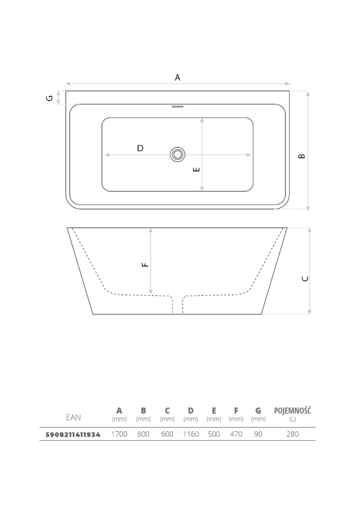 Wanna wolnostojąca przyścienna Mensola 1700 Lavita