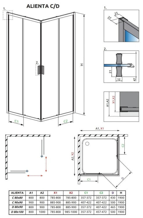 Kabina prysznicowa Radaway Alienta Black D 80x100x190 przejrzysta