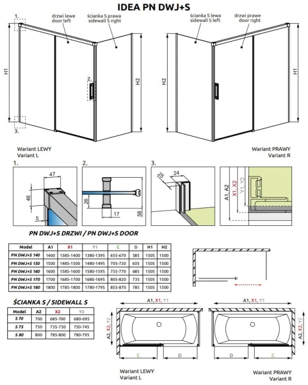 Zabudowa nawannowa Radaway Idea Black PN DWJ+S 140x75x150,5 prawa przejrzysta