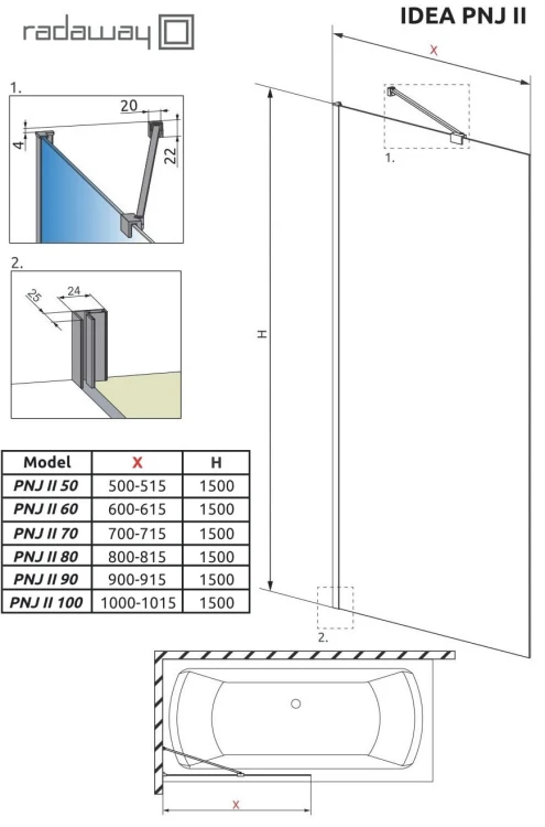 Parawan nawannowy Radaway Idea PNJ II 80x150 przejrzysty
