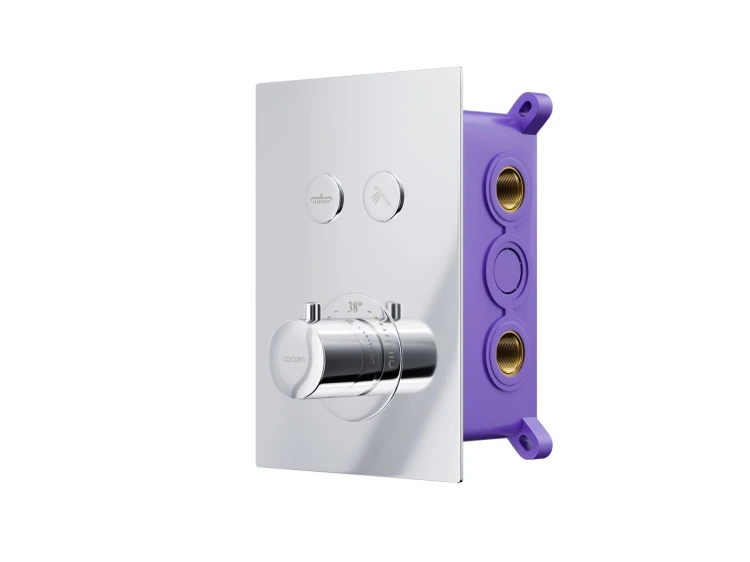 Zestaw prysznicowy podtynkowy corsan box termostat przyciskowy deszczownica 25cm chrom