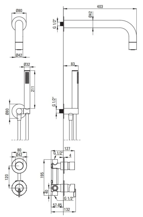 Zestaw prysznicowy podtynkowy Silia Deante stal szczotkowana