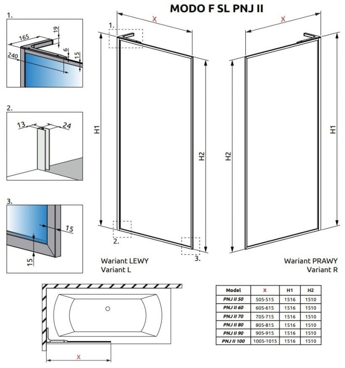 Parawan nawannowy Radaway Modo F SL Brushed Copper PNJ II lewy