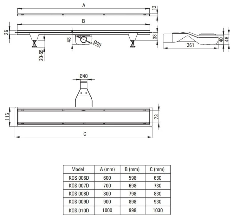 Odpływ liniowy odwracalny 100 cm Deante