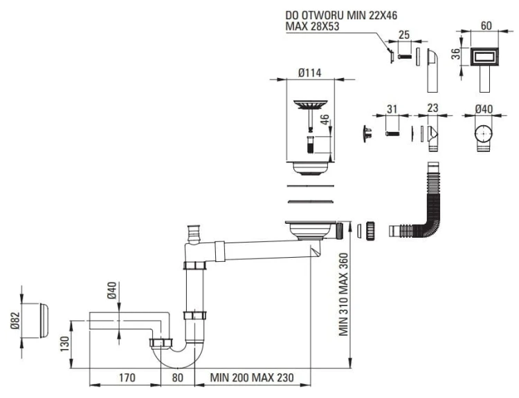 Zlewozmywak granitowy 1-komorowy Corio Deante grafit bateria dozownik