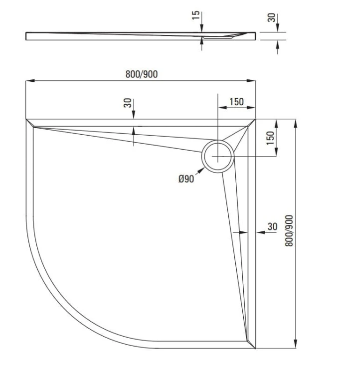 Brodzik akrylowy półokrągły 80x80 Kerria Plus Deante