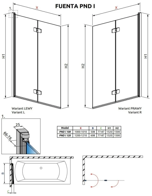 Parawan nawannowy Radaway Fuenta PND I 100x152 lewy