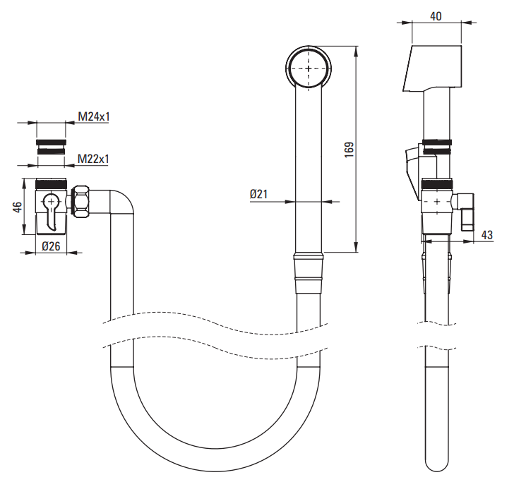 Zestaw bidetta punktowy z przełącznikiem natrysku chrom Deante