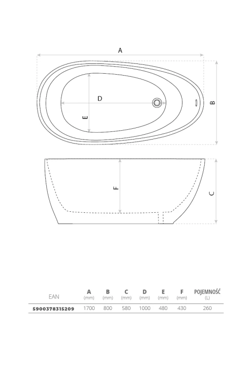 Wanna wolnostojąca Lacrima 1700 Lavita