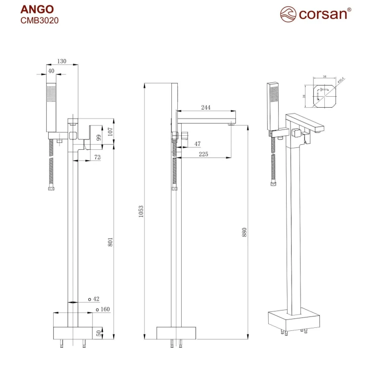 Bateria wannowa wolnostojąca ango cmb3020gm gunmetal