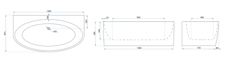 Wanna akrylowa przyścienna narożna Malta 150 REA
