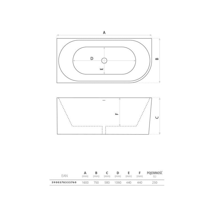 Wanna wolnostojąca przyścienna narożna Caldera 1600 Prawa Lavita