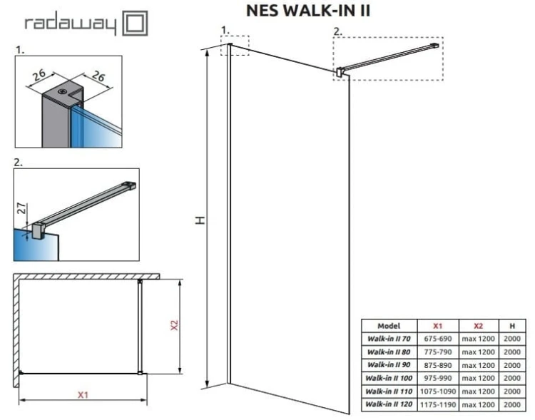 Kabina prysznicowa Radaway Nes Black Walk-in II 100x200