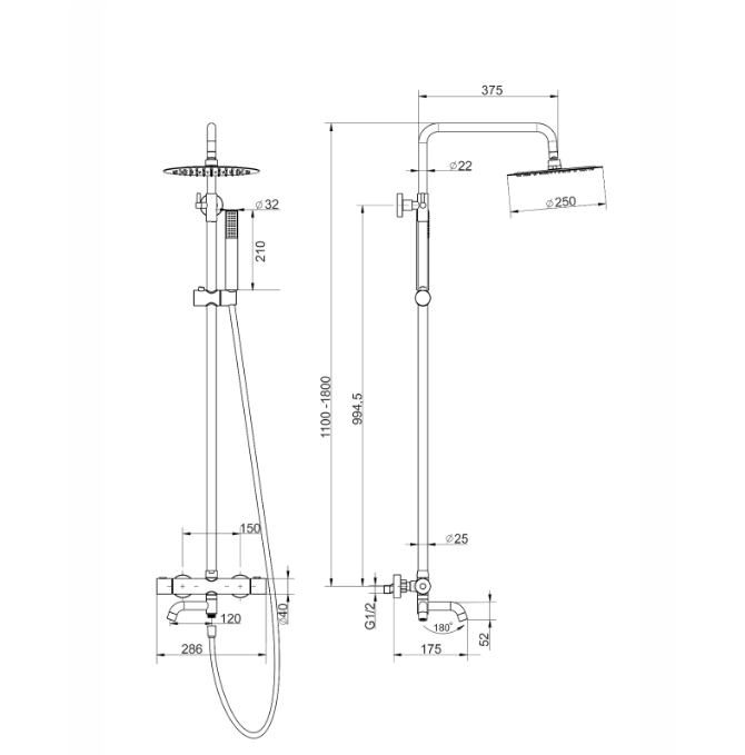 Kolumna pryszniowa lugo cmn01tbslw deszczownica 25cm termostat wylewka obrotowa stal szczotkowana