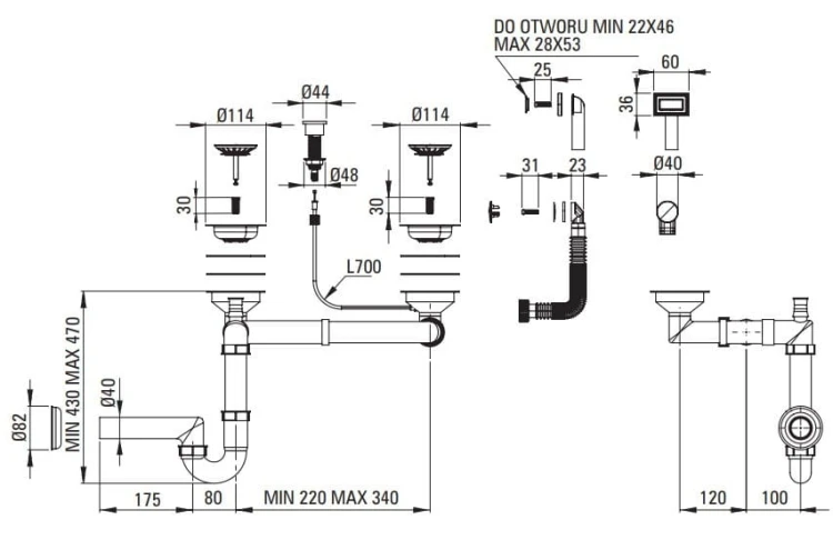 Zlewozmywak granitowy magnetyczny 1,5-komorowy bez ociekacza - szary metalik Deante Magnetic
