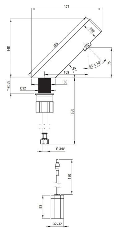 Bateria umywalkowa bezdotykowa 4xAA stal Sense Deante