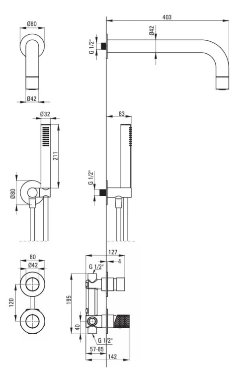 Zestaw prysznicowy podtynkowy stal szczotkowna Silia Hexa Deante