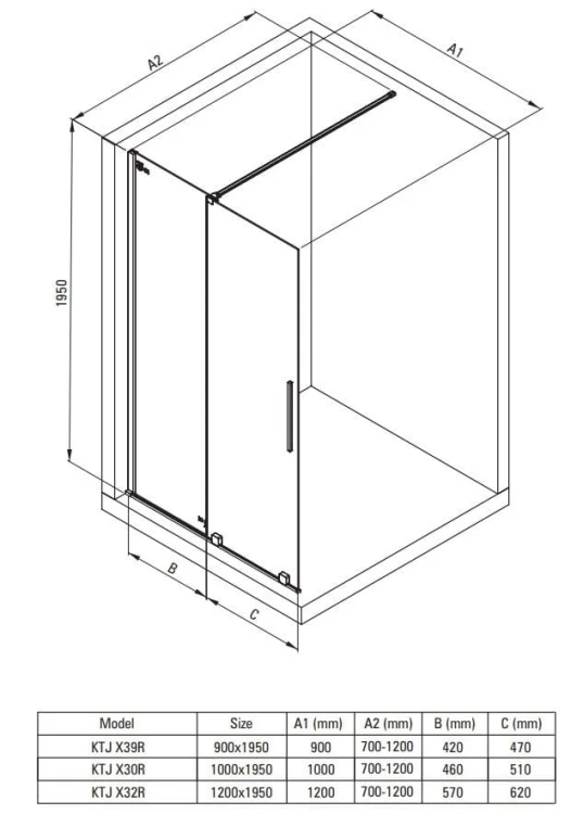 Ścianka prysznicowa walk-in 120x195 Prizma Deante złoto szczotkowane