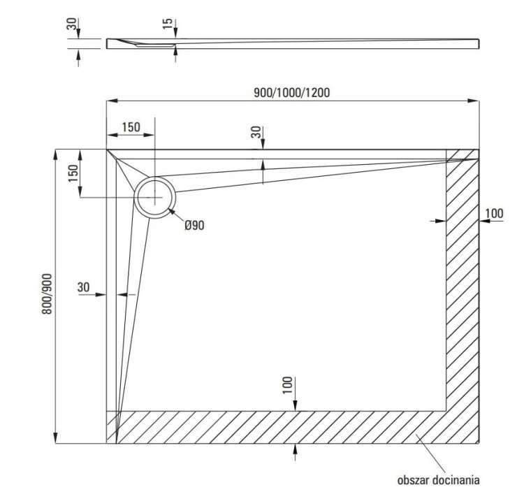 Brodzik akrylowy prostokątny 100x90 Kerria Plus Deante