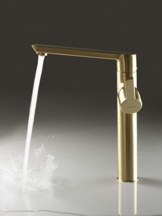 Bateria umywalkowa wysoka Arnika Deante złoto szczotkowane