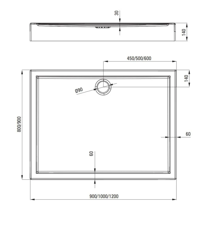 Brodzik akrylowy prostokątny 80x90 cm Jasmin Deante KGJ 049B