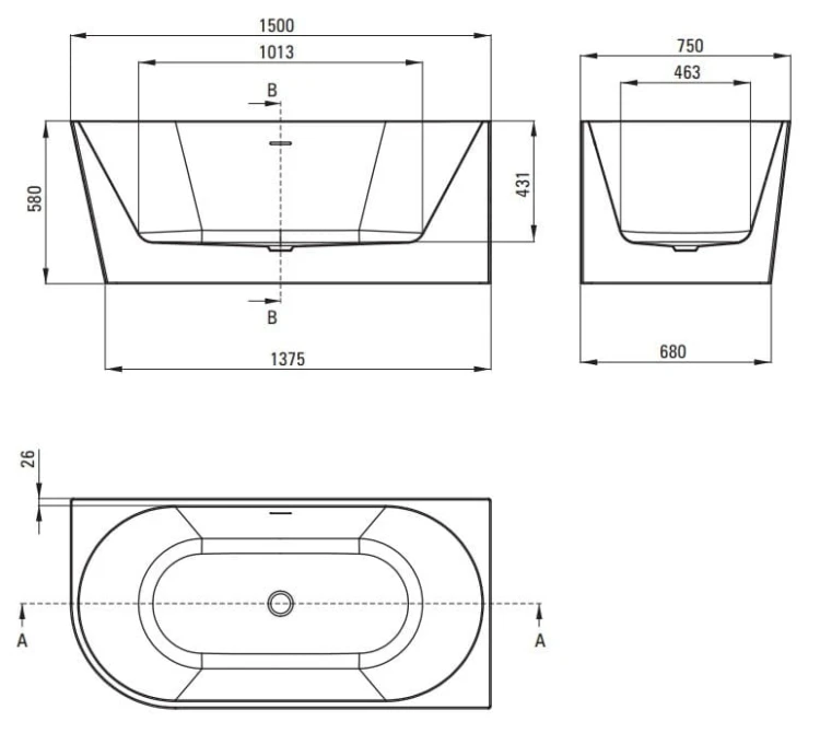 Wanna akrylowa narożna wolnostojąca prawa 150x75 Silia Deante