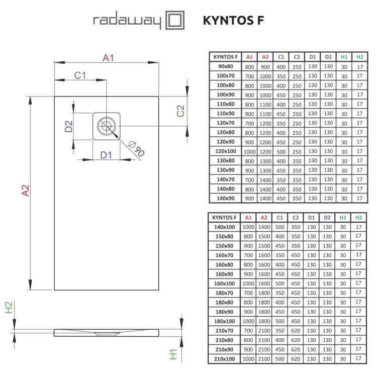 Brodzik prostokątny Kyntos F 130x90 biały Radaway