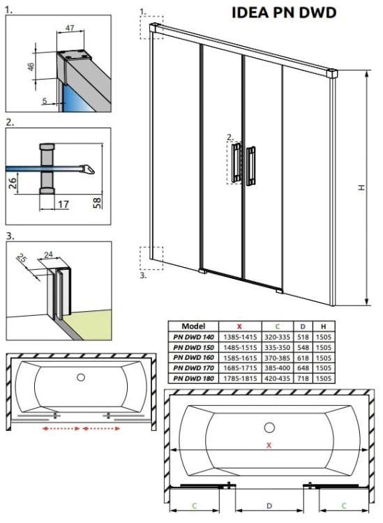 Zabudowa nawannowa Radaway Idea PN DWD 170x150,5 szkło przejrzyste