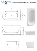 Wanna wolnostojąca Zoya Besco 150x75 prawa biała + syfon chrom