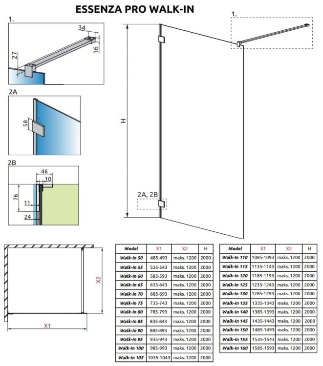 Kabina prysznicowa Radaway Essenza Pro Brushed Copper Walk-in II
