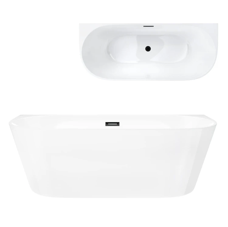 Wanna przyścienna wolnostojąca corsan mono 150 x 74 cm korek klik-klak czarny