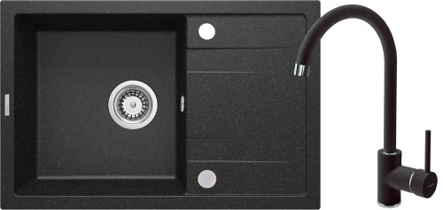 Zlewozmywak granitowy z baterią 1-komorowy z ociekaczem Corio Deante