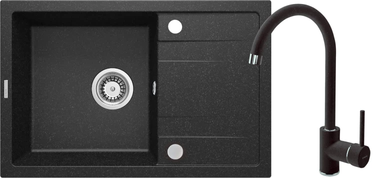 Zlewozmywak granitowy z baterią 1-komorowy z ociekaczem Corio Deante