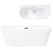 Wanna przyścienna wolnostojąca corsan mono 170 x 80 cm z szeroką krawędzią korek klik-klak szczotkowane złoto