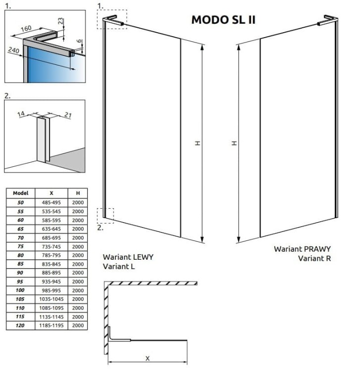 Kabina prysznicowa walk-in Radaway Modo SL II lewa