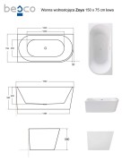 Wanna wolnostojąca Zoya Besco 150x75 biała lewa maskownice białe