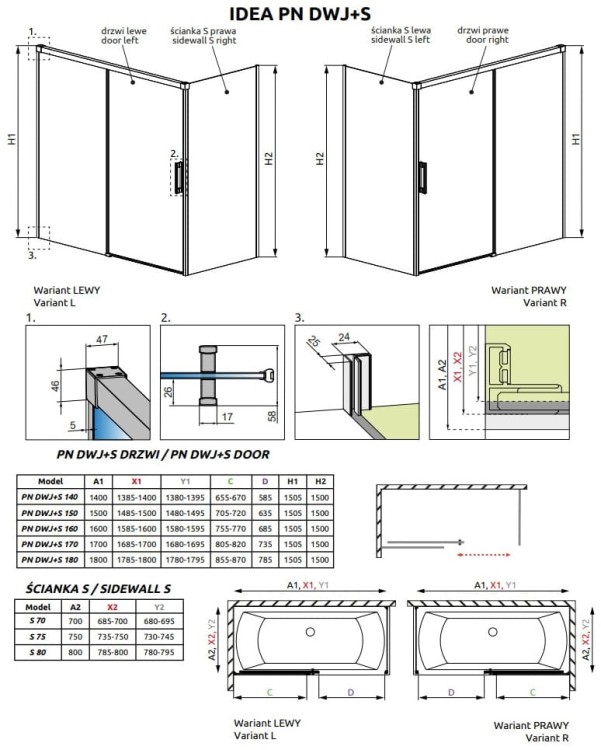 Zabudowa nawannowa Radaway Idea PN DWJ+S 180x70x150,5 lewa przejrzysta