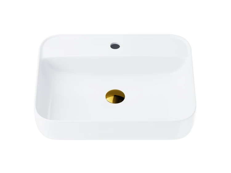 Umywalka nablatowa ango prostokątna 500x400x140 mm z korkiem złotym