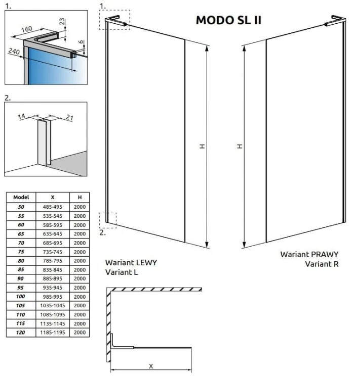 Kabina prysznicowa walk-in Radaway Modo SL Brushed GunMetal II lewa