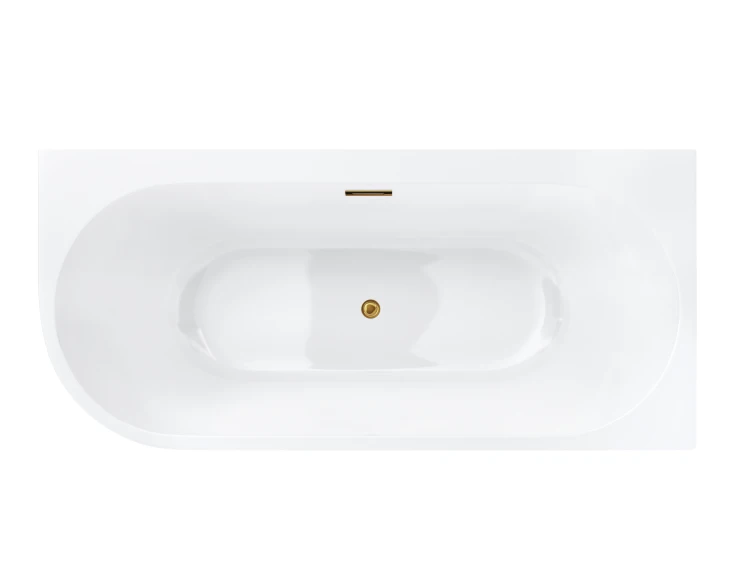 Wanna wolnostojąca narożna corsan intero 150 x 74 z szeroką krawędzią montaż prawostronny korek klik-klak szczotkowane złoto