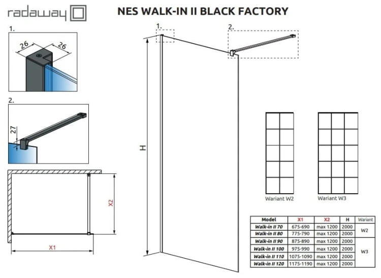 Kabina prysznicowa Radaway Nes Black Walk-in II Factory 110x200