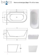 Wanna wolnostojąca Zoya Besco 170x80 biała lewa + syfon chrom