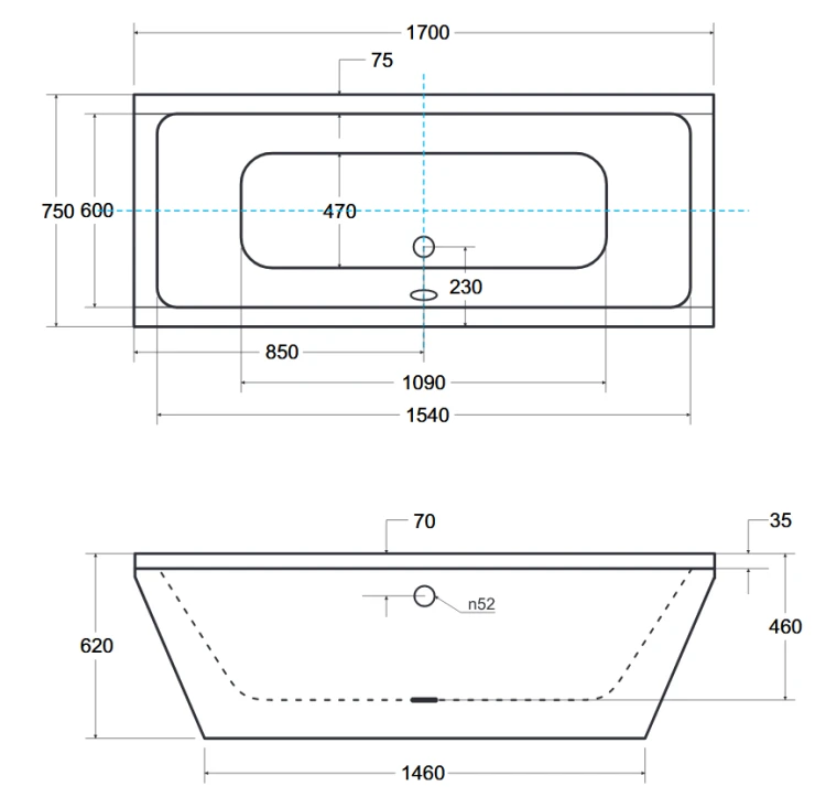 Wanna przyścienna Besco VENA 170x75 cm biała