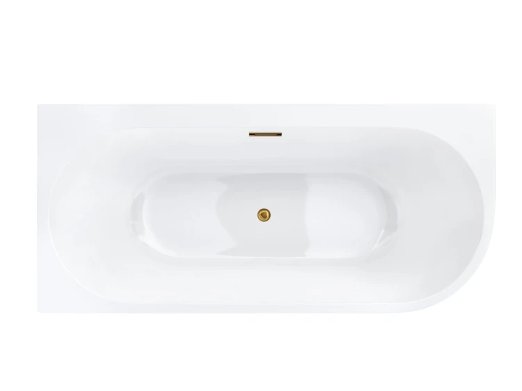 Wanna wolnostojąca narożna corsan intero 150 x 74 z szeroką krawędzią montaż lewostronny korek klik-klak szczotkowane złoto