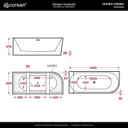 Wanna narożna intero v230mlch 150 cm montaż lewostronny przelew szczelinowy korek klik klak chrom