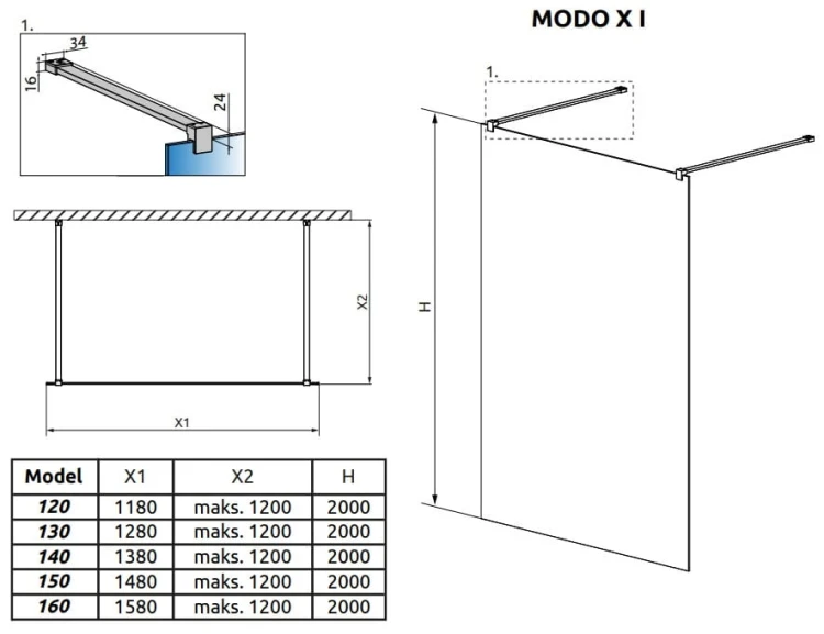 Kabina Radaway Modo X Black I 160x200 szkło przejrzyste