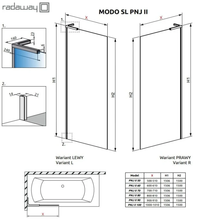 Parawan nawannowy Radaway Modo SL Brushed Copper PNJ II prawy