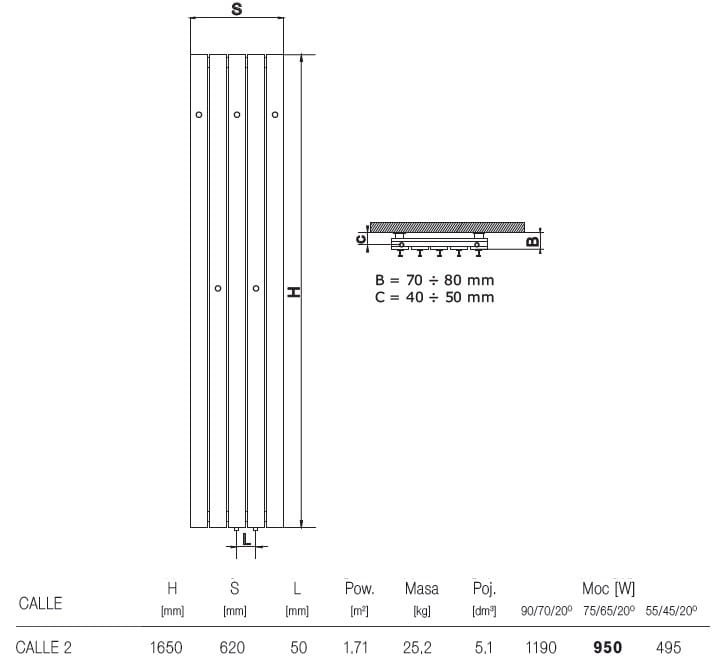 Grzejnik łazienkowy dekoracyjny Radeco Calle 2 165x62cm