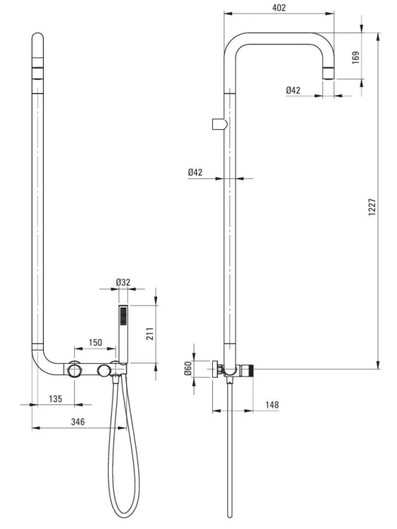 Deszczownica z baterią prysznicową stal szczotkowana Silia Hexa Deante