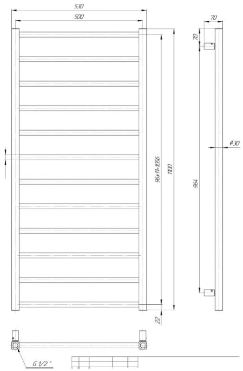 Grzejnik łazienkowy Aurum złoty 110x53 Luxrad + zawory